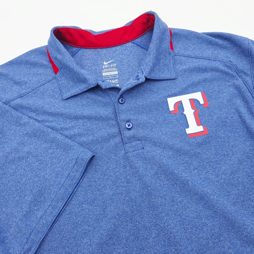 Nike Texas Rangers MLB Polo Shirt Mens Large Blue Dri-FIT Performance Baseball
